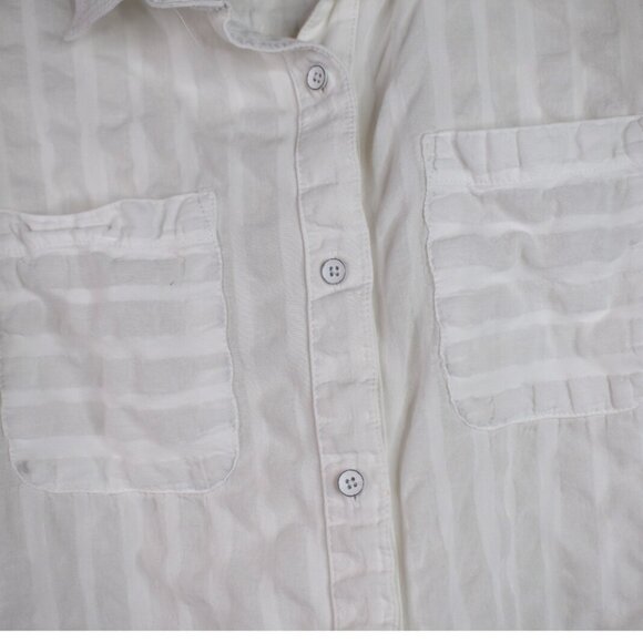 Athleta Top S Womens Textured White Button Down Pockets Long Sleeve Activewear - Picture 3 of 8